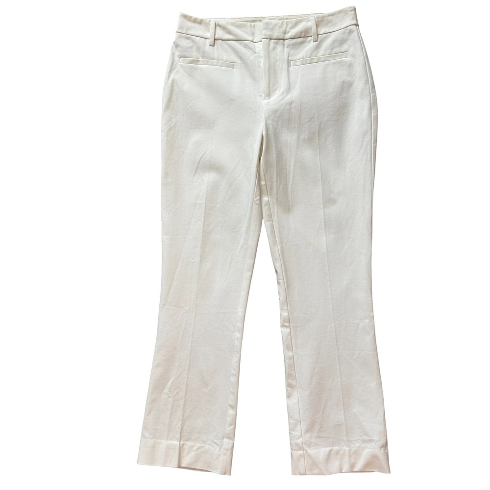 Maeve Anthropologie White Straight Leg Trousers‎ High Rise Welt Pockets Size 6